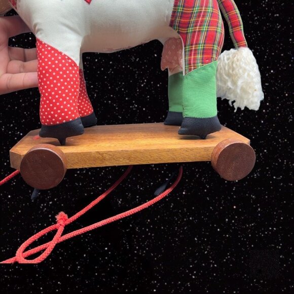 Vintage House of Hatten Pull Cow Figure Polyester And Cotton With Wooden Base - Picture 10 of 15